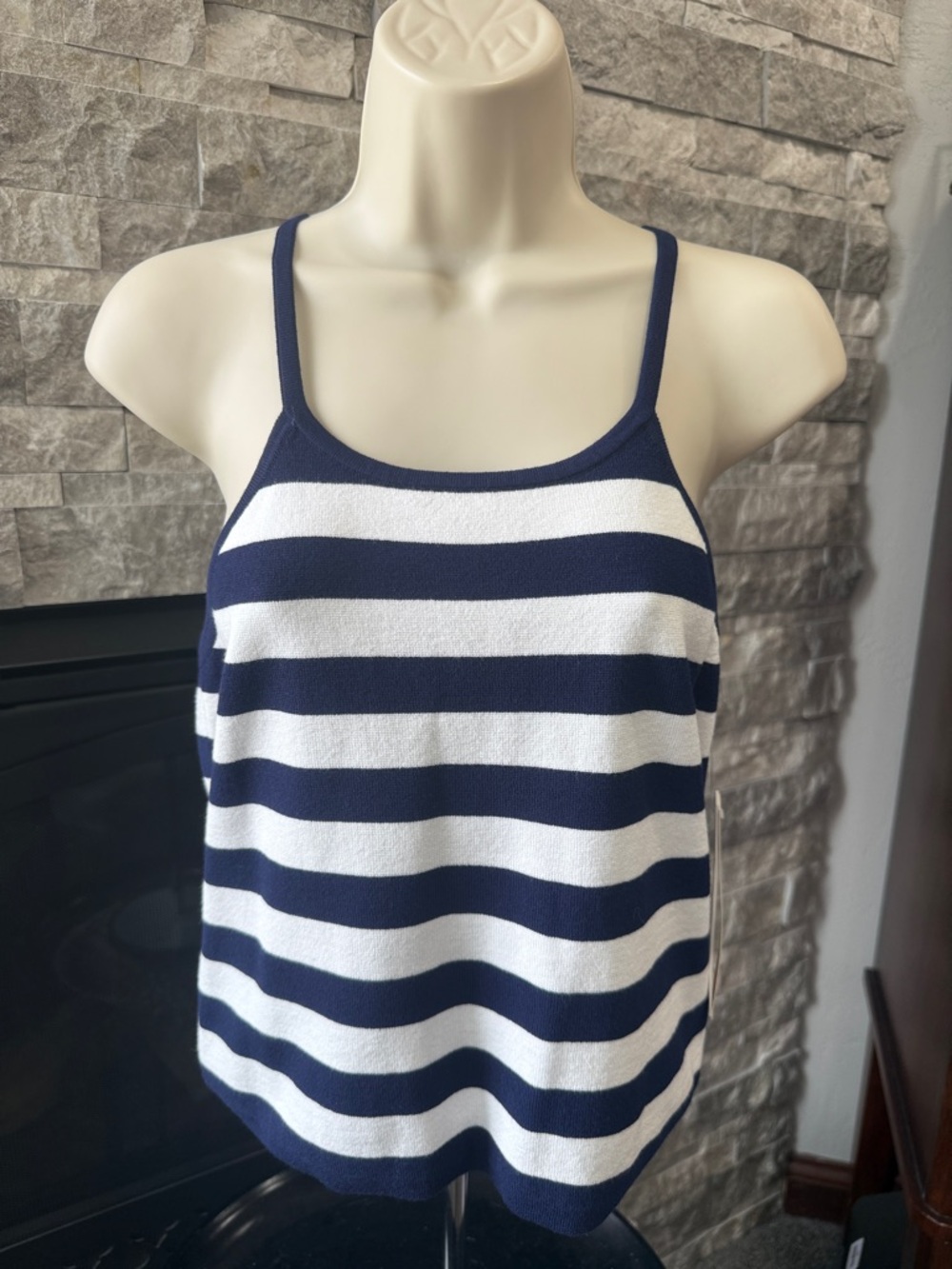 Aqua Navy & White Striped Sweater Tank